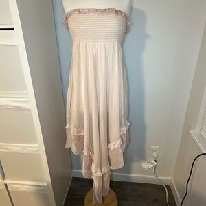 Elan Strapless Ruffled High-Low Dress in Light Blush